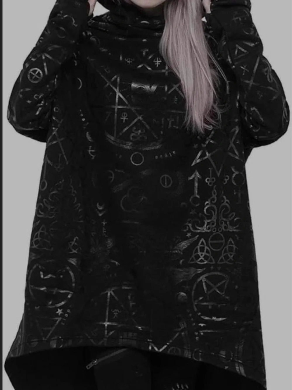 Killstar Black Matte & Gloss Occult Hooded Tunic - Picture 3 of 9